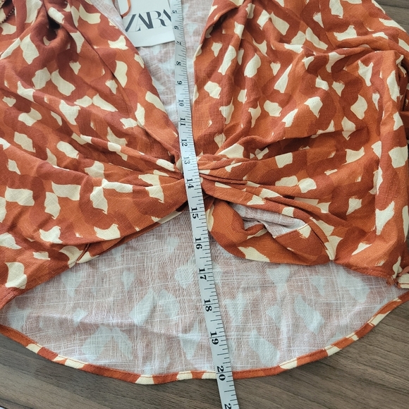 Zara Linen Blend Printed Top in Terracotta With Sequins Beads Sleeves Size S - Picture 10 of 16